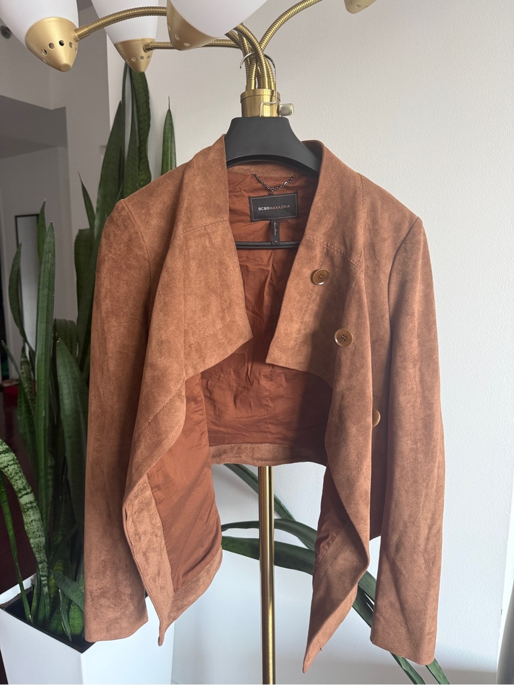 BCBGMaxAzria Cropped Suede Jacket in Rust Brown